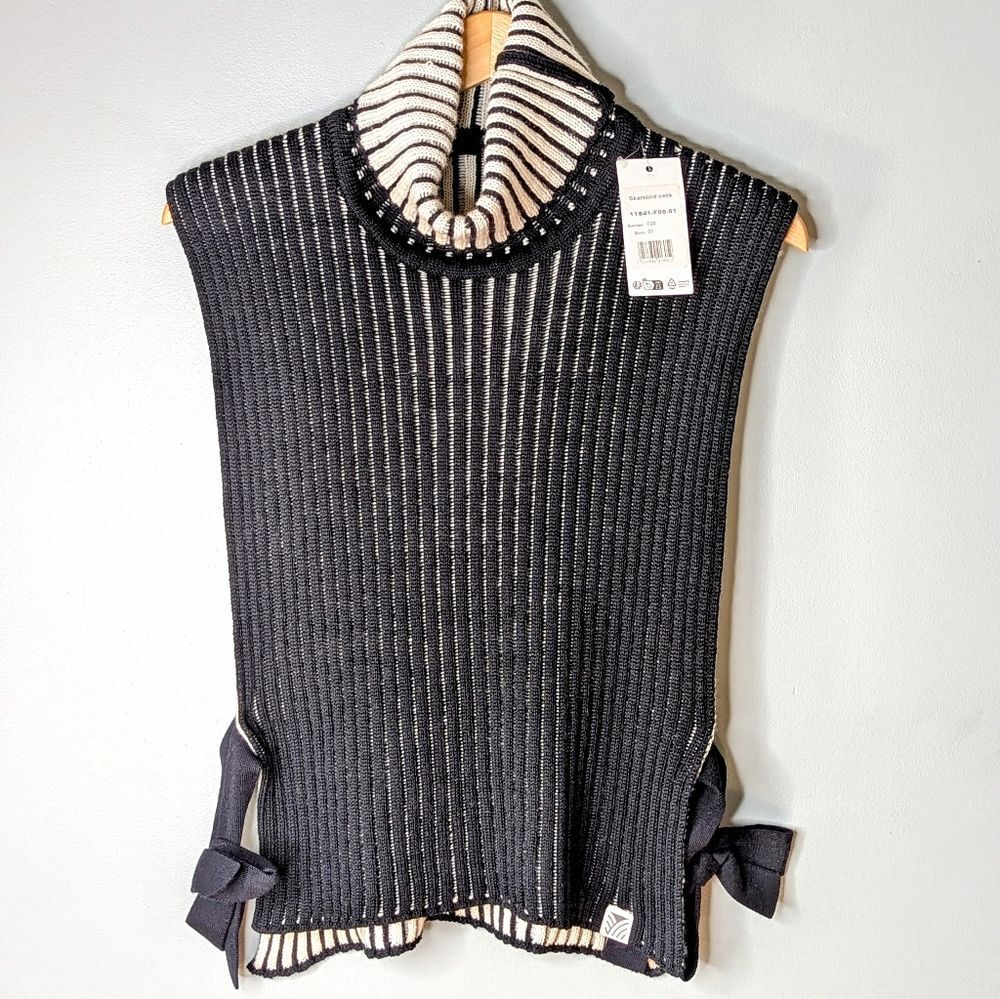 Dale Of Norway Pure Wool Black Cream Turtleneck Ribbed Split Sweater Vest OS